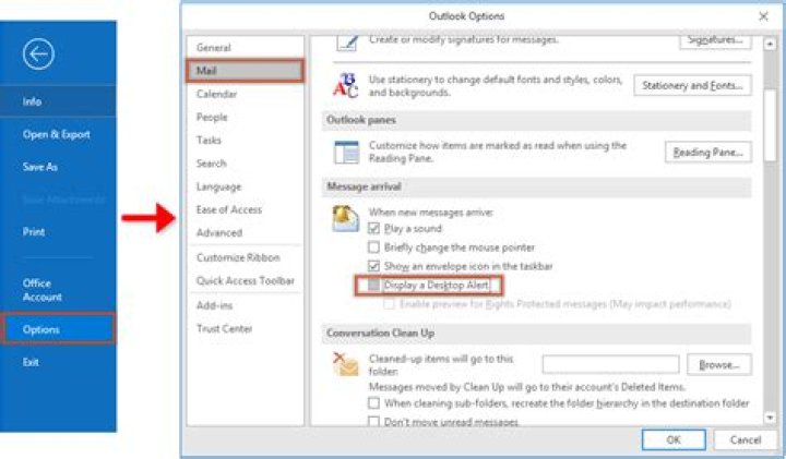 How to turn off outlook notifications