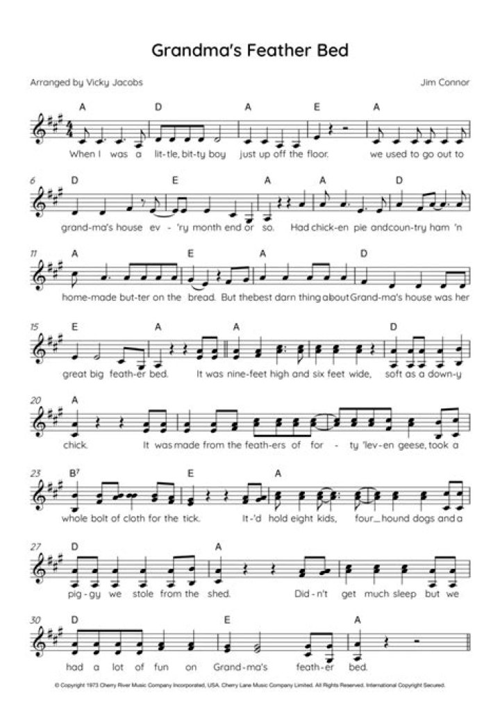 John Denver’s
Grandma’s Feather Bed Lyrics